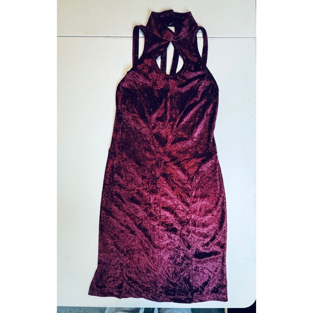 NWT VTG Carabella Y2K Crushed‎ Velvet High Neck Cutout Backless Midi Dress M